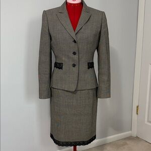 Tahari Plaid Skirt Set with Black Lace Details